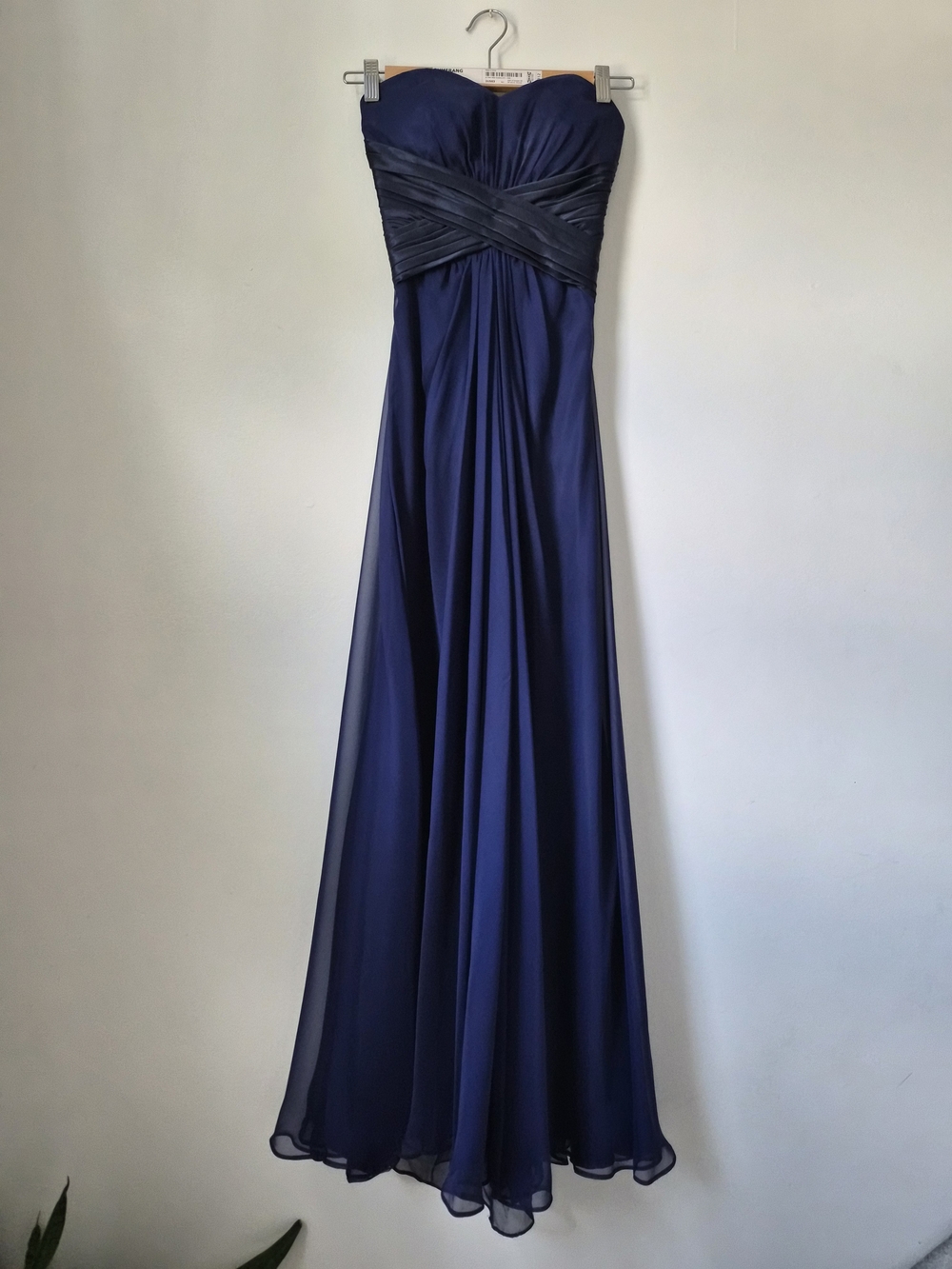 La Femme Strapless Navy Blue Evening Gown